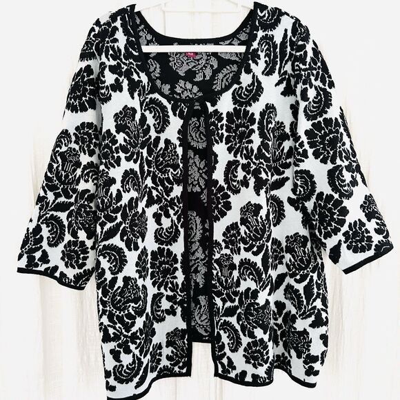Jessica London Black & White Floral Soft Stretchy Cardigan Sweater - Plus 26/28 - Picture 1 of 10